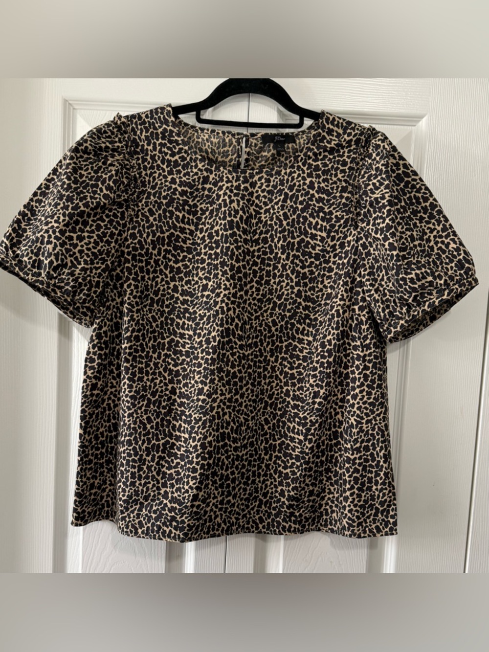 J. Crew Leopard Print Puff Sleeve Blouse Size Large Brown Black Animal Print Top